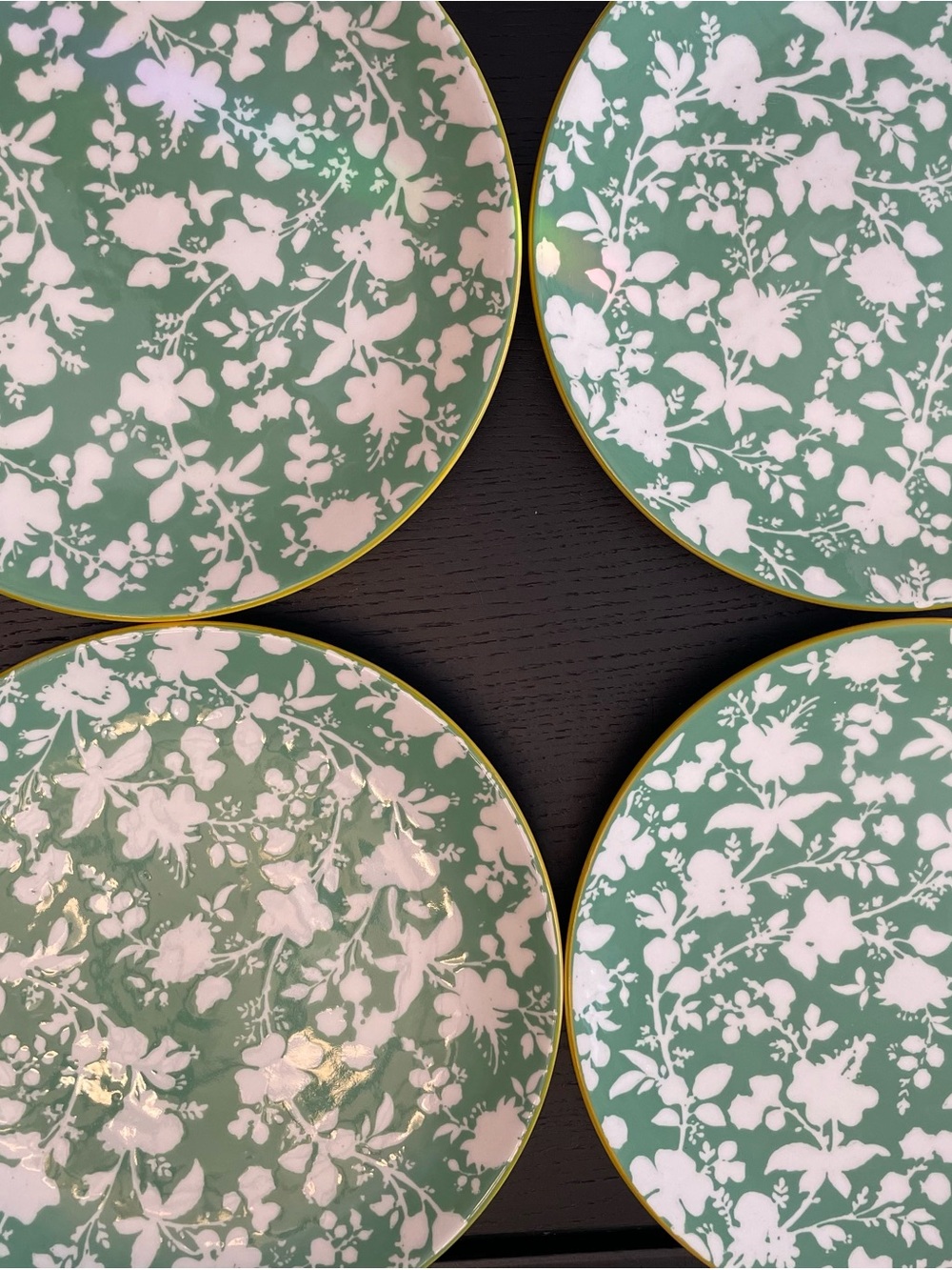 Threshold Green and White Floral Ceramic Salad Plate Set with yellow Trim